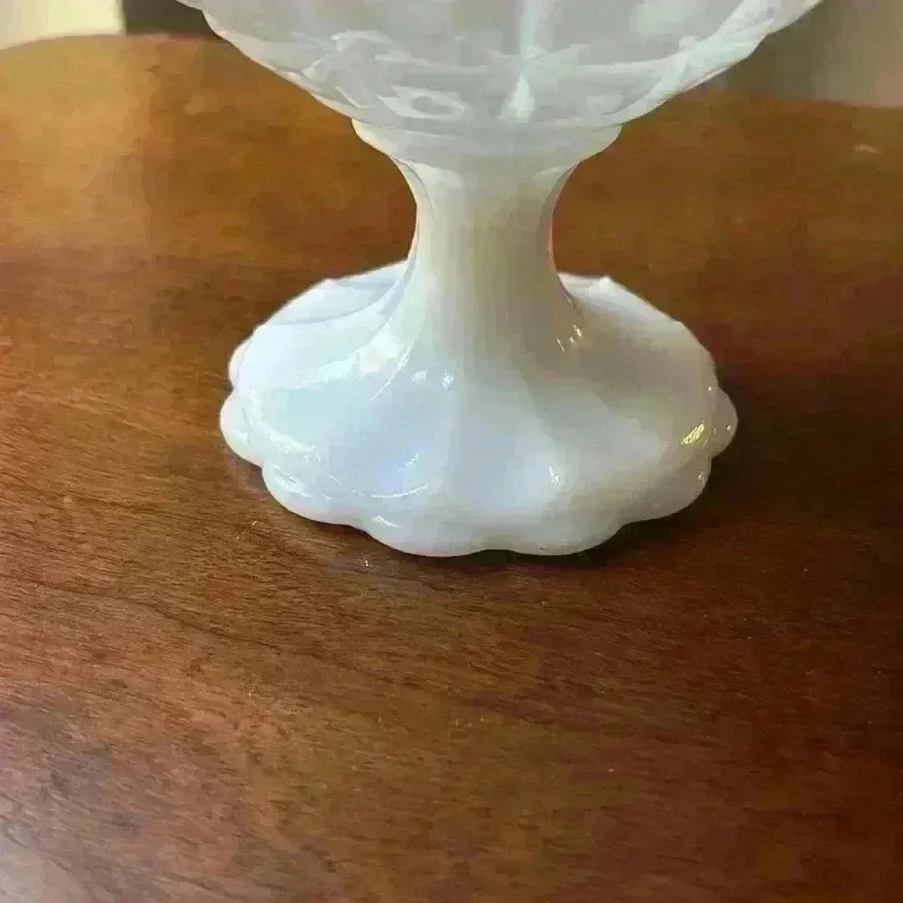 Vintage Napco Milk Glass Scalloped Honeycomb Diamond Pattern Footed Candy Dish